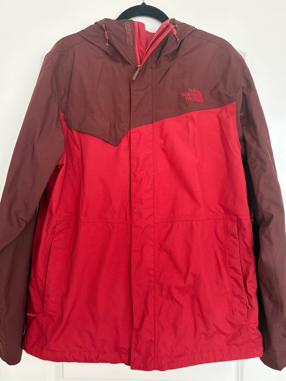 The North Face Men’s Red and Dark Red Hooded Rain Jacket